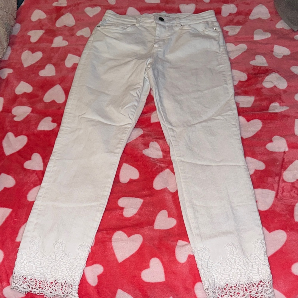 Ted Baker Women's White Lace Hem Jeans